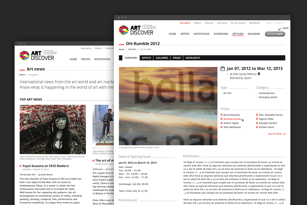 Detail of interior web pages