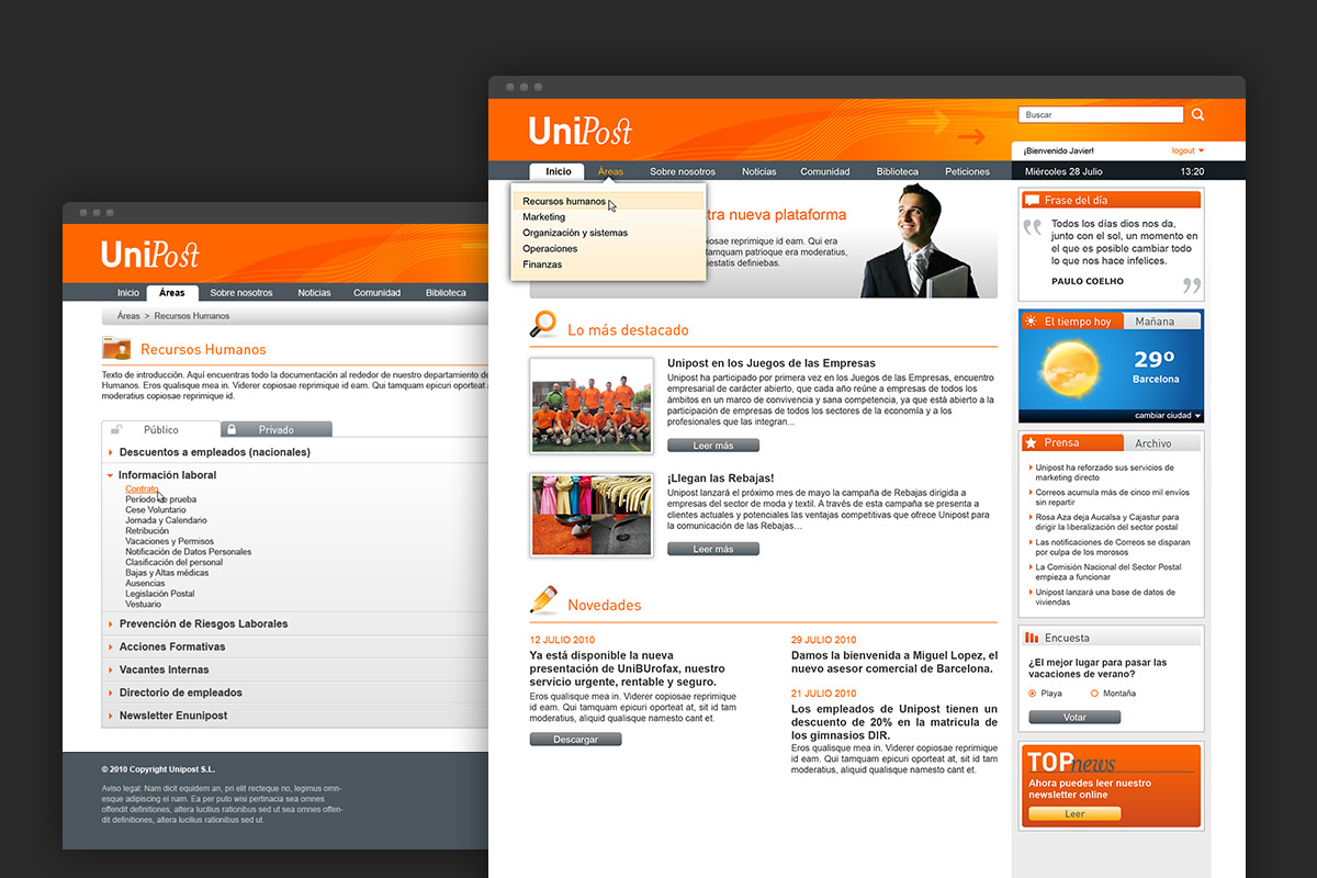 Unipost intranet site